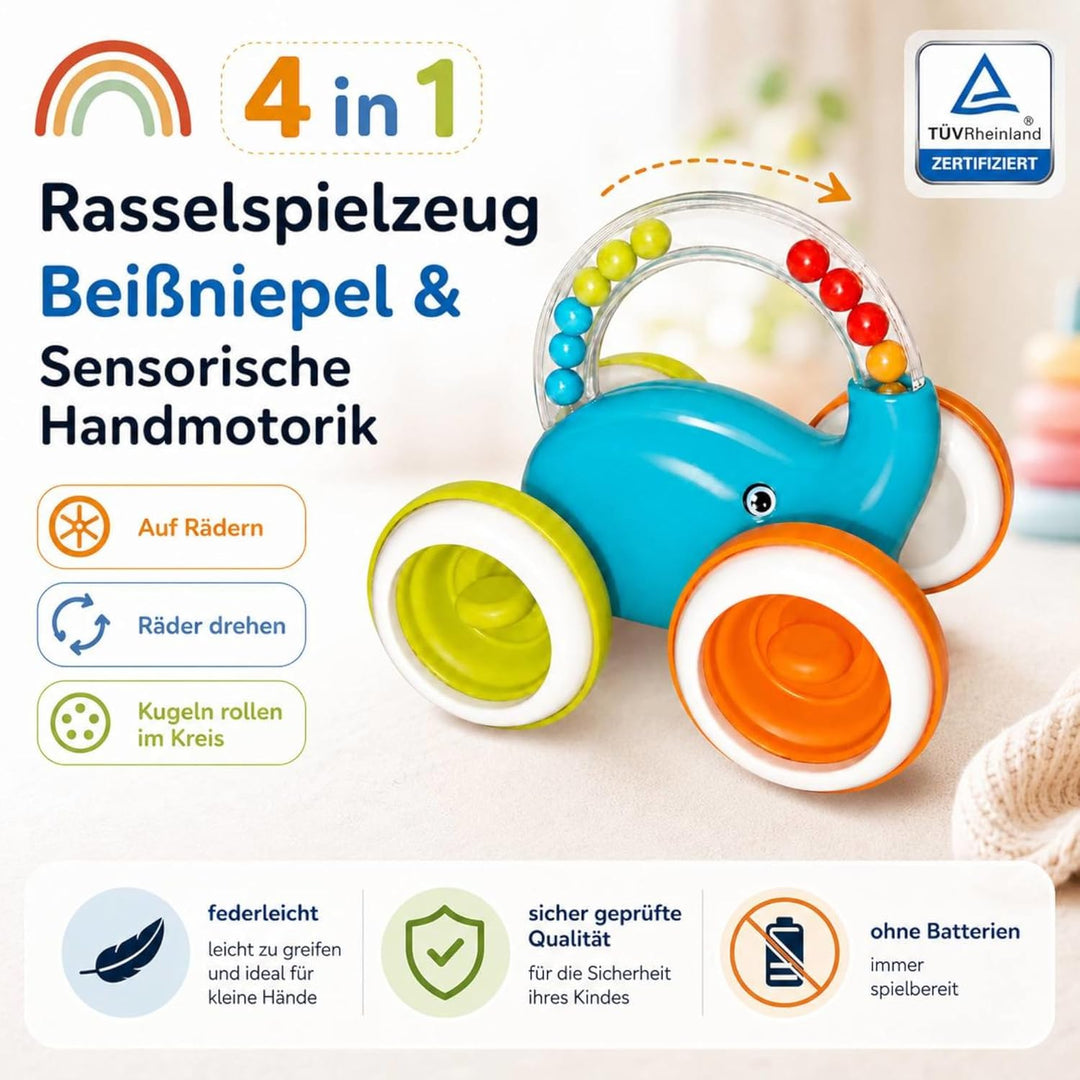 Motorikspielzeug mit Greifring 3in1, Babyspielzeug Rassel ab 3-24 Monate, Entwicklungsspielzeug mit