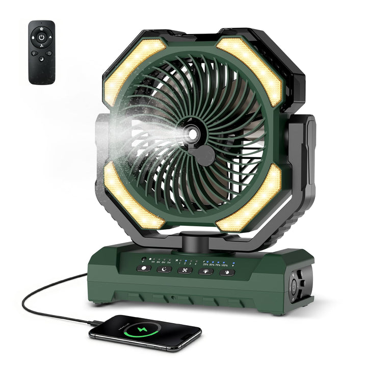 Ateroll Camping Ventilator mit Sprühkühlung，Akku 20000 mAh & Fernbedienung, 250ml Tank, LED Licht, A