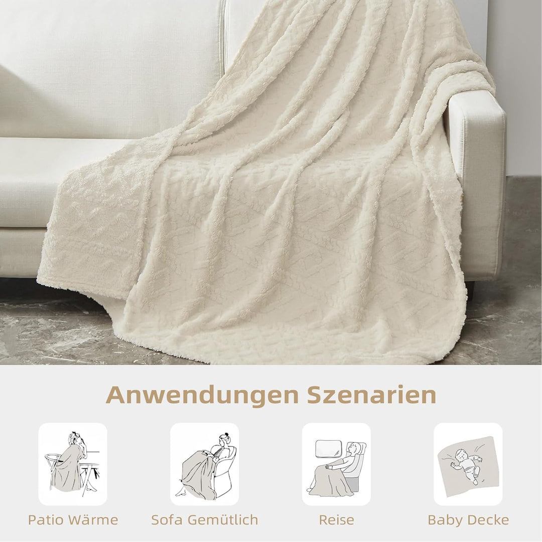 WONGS BEDDING Kuscheldecke 150x200 Wohndecke Lammdecke Flauschige Weiche Sofadecke Fleecedecke Couch