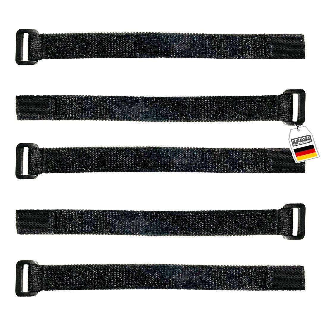 5x dehnbare Klett Kabelbinder 20 cm schwarz elastisch mit Schnalle - 20 mm breit - wiederverschliess