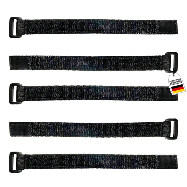 5x dehnbare Klett Kabelbinder 20 cm schwarz elastisch mit Schnalle - 20 mm breit - wiederverschliess