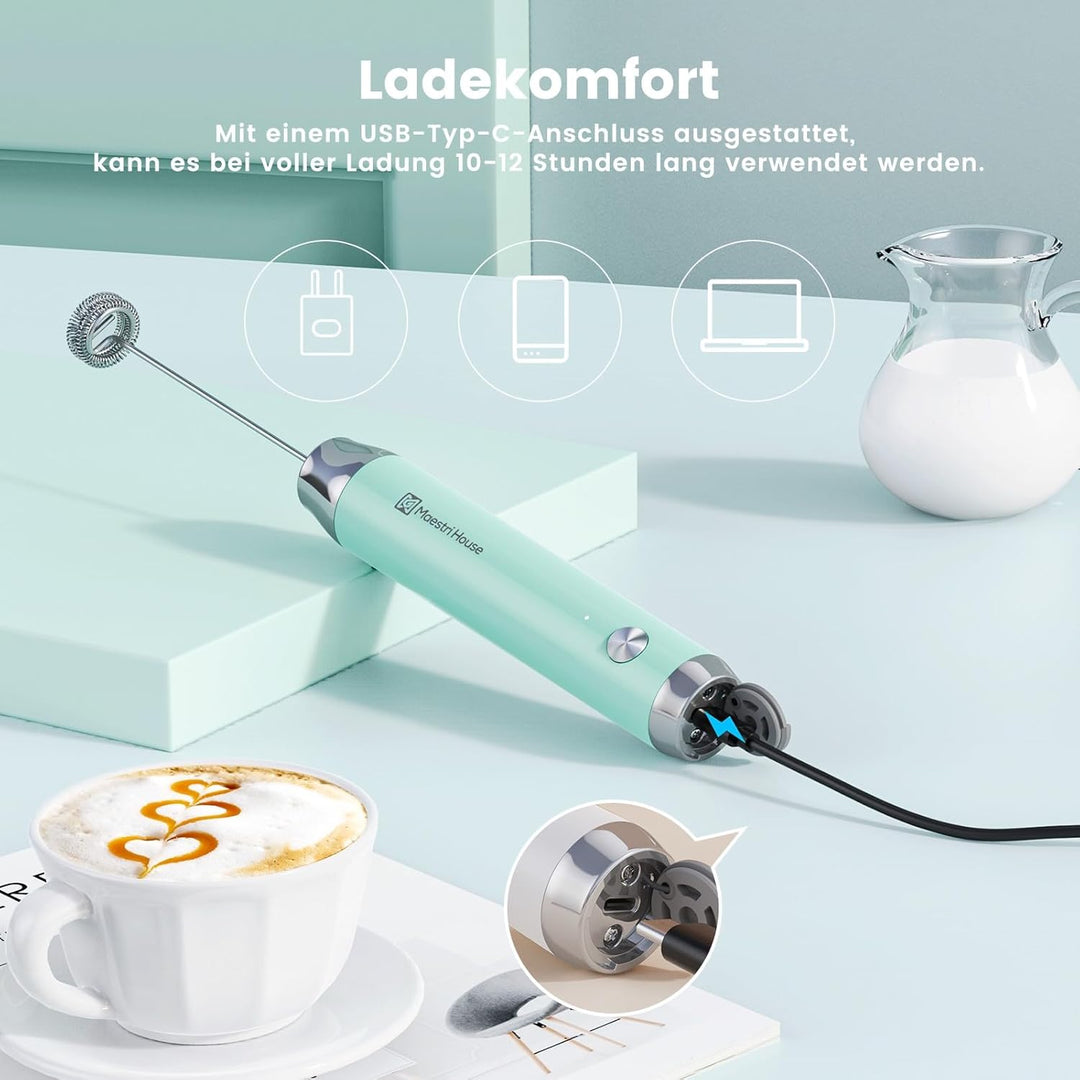 MaestriHouse wiederaufladbarer Milchaufschäumer, tragbar, elektrisch, wasserdicht, abnehmbarer Edels