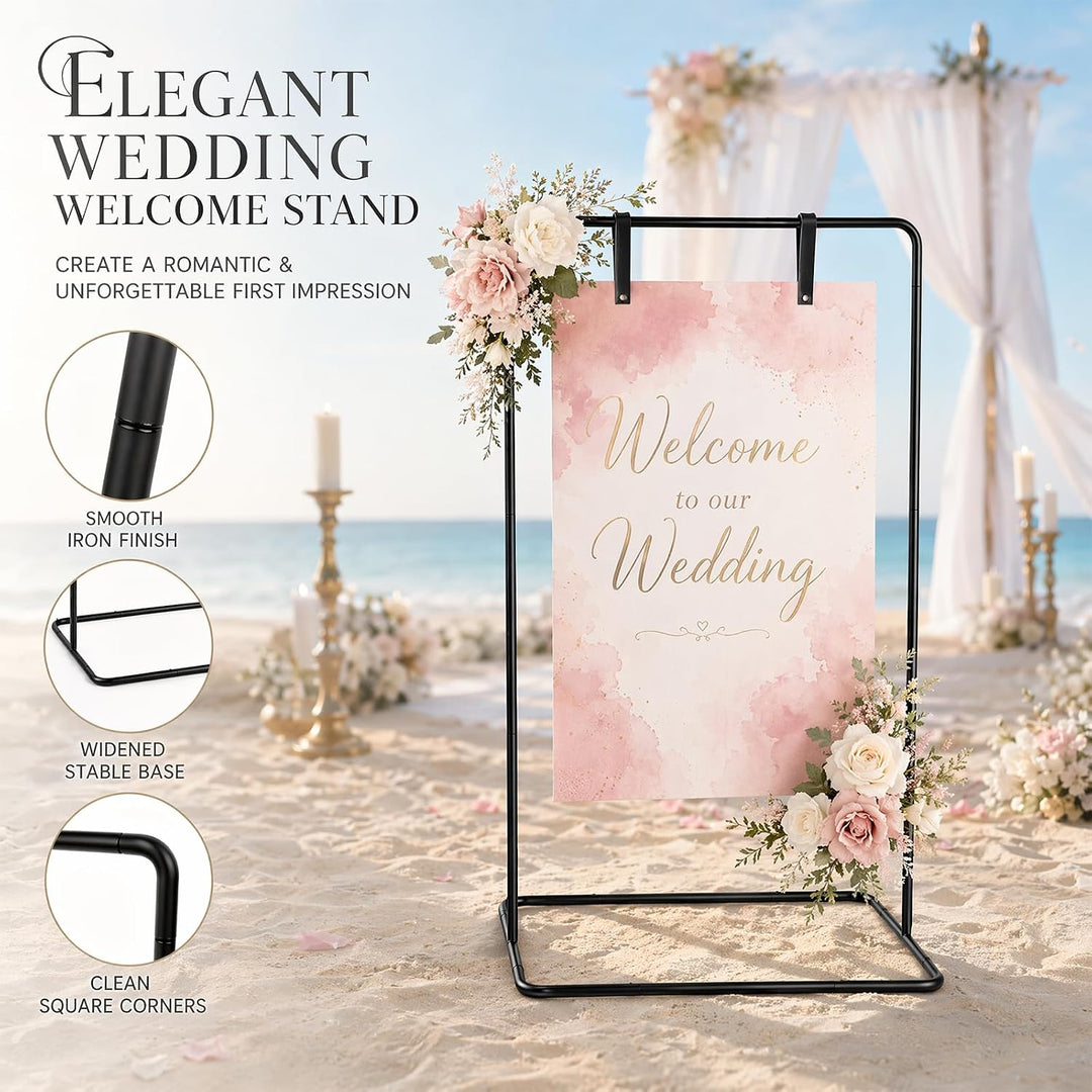 Hochzeitsschild Halter Metall 80 * 50 * 173cm, Verstellbare Staffelei für Willkommensschild, Sitzpla