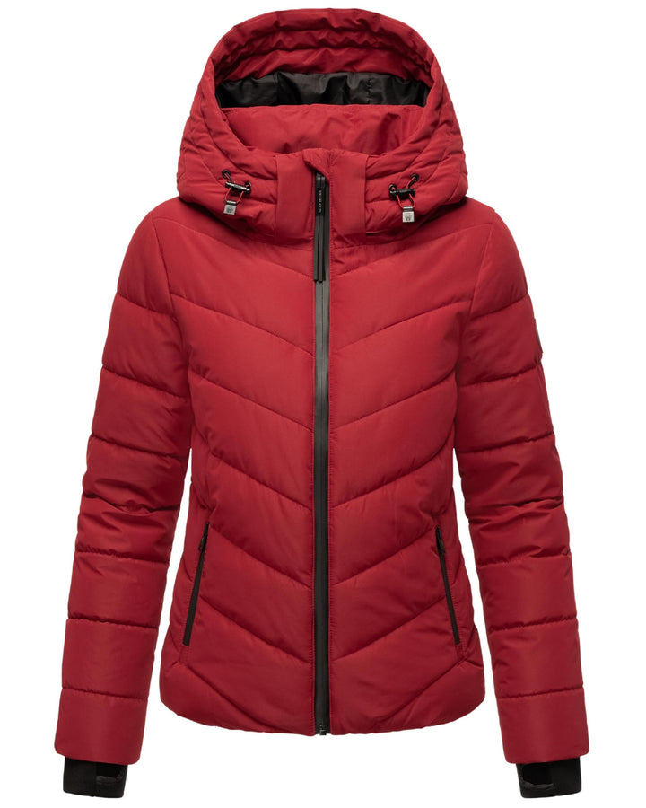 MARIKOO Damen Winterjacke warme Steppjacke mit abnehmbarer Kapuze Samuiaa XVI XS-3XL S Dark Red, S D