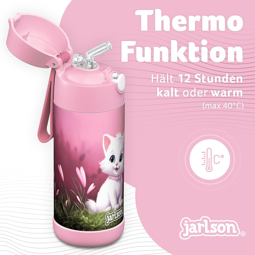 Jarlson® Trinkflasche Kinder Edelstahl Charli [MIT STROHHALM] - Thermosflasche Auslaufsicher - Therm