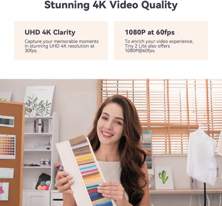 OBSBOT Tiny 2 Lite, PTZ 4K Webcam 1080P@60fps HDR, PC Kamera mit KI-Tracking, Mikros mit KI-Geräusch