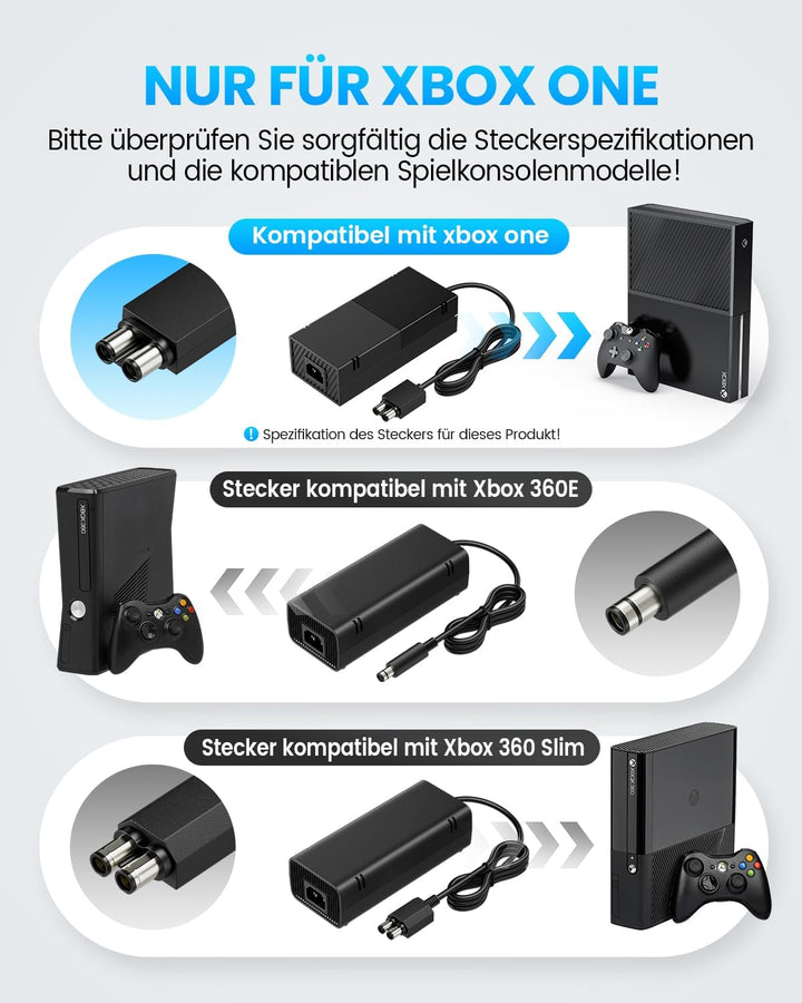 220W Netzteil Ladekabel für Xbox One Konsole, 100-240V AC Adapter Ersatz mit EU-Stecker, Stromversor