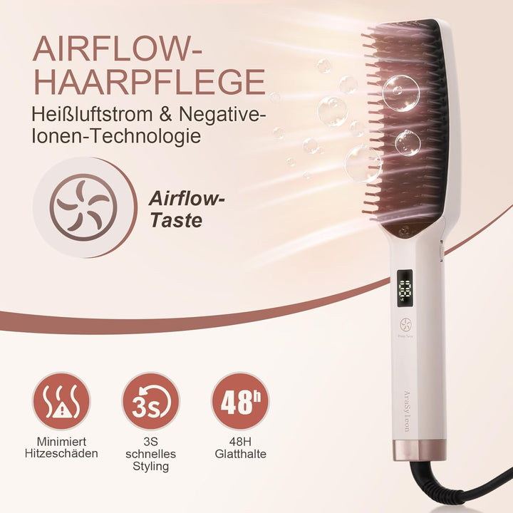 Glättbürste – Ionische Glättungsbürste Für Dickes, Lockiges Haar – Haarglätter Bürste Mit Keramik-Bo