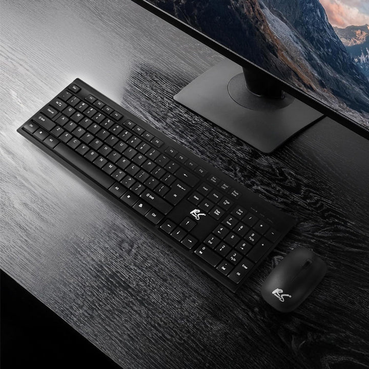 Kabellose QWERTY Tastatur + Maus + Mauspad Set | 2,4 GHz, Reichweite: bis zu 10m | Mausauflösung: 12