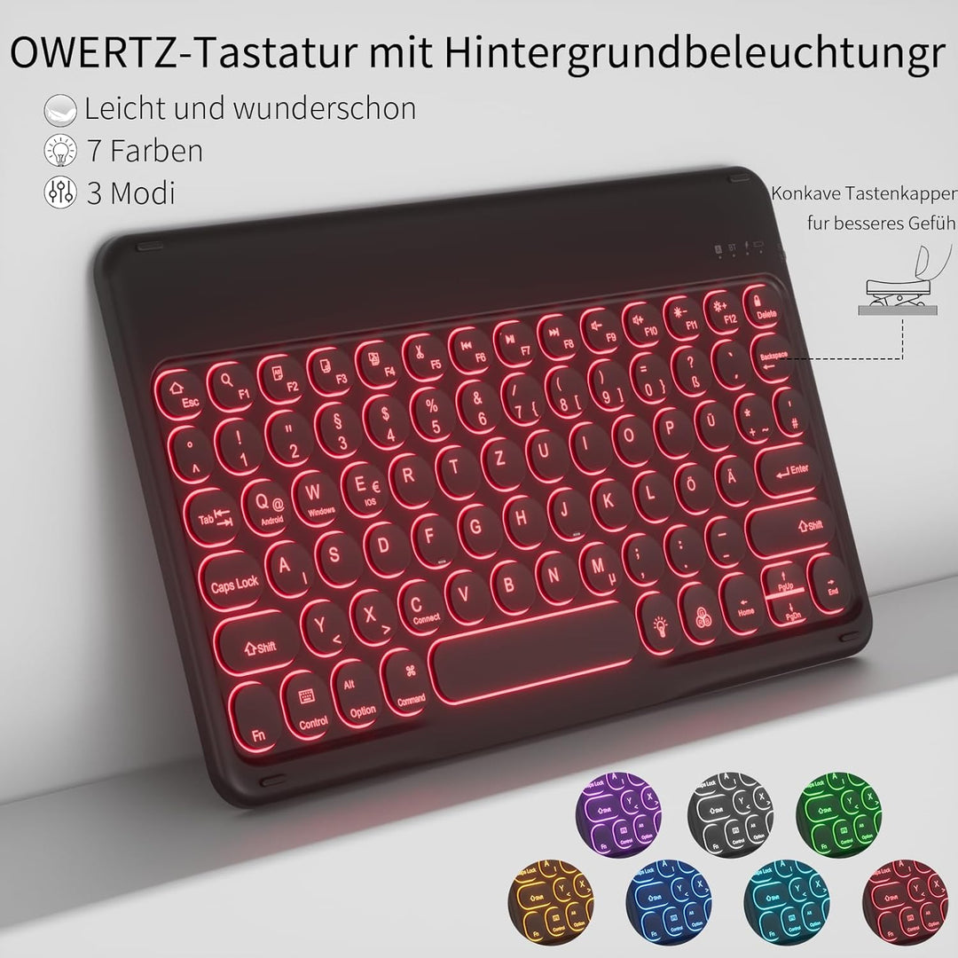 Hülle mit Tastatur für iPad 9/8/7 Generation (2021/2020/2019) 10.2 Zoll Soft TPU Rückschalemit Stift