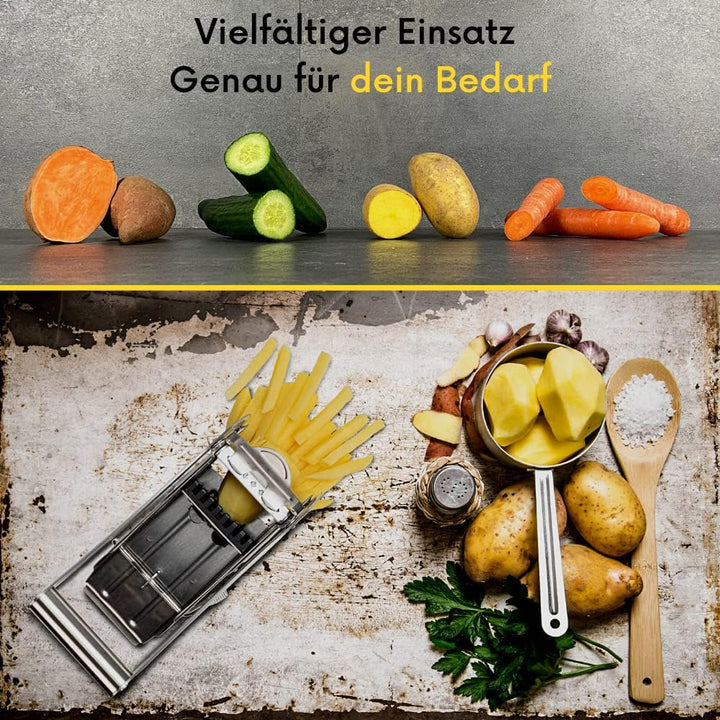 Topcroft ® Pommesschneider Edelstahl I 2 Schneidegrössen für individuelle Pommesdicke I Rutschfester