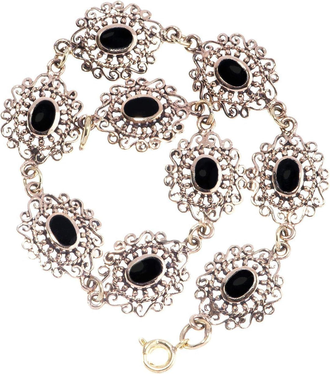 WINDALF Mittelalter Armkette SINA 19.5 cm Schwarzer Onyx Armband Edle Bronze