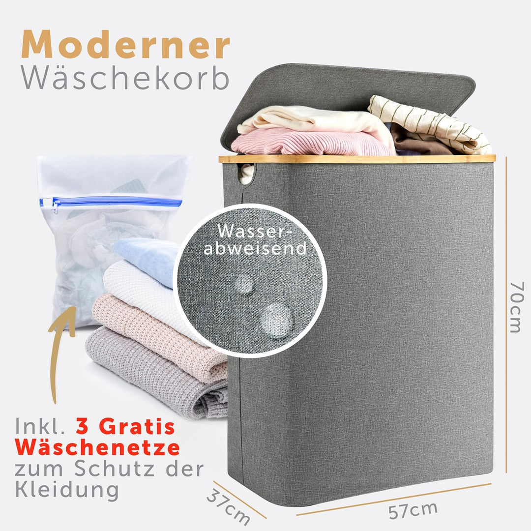 Blumtal Wäschesammler 140 L - Wäschekorb 2 Fächer mit herausnehmbarem Wäschesäcken - Pfandflaschen A