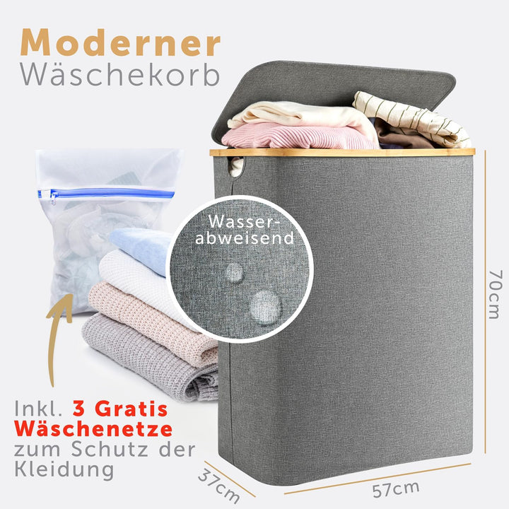 Blumtal Wäschesammler 140 L - Wäschekorb 2 Fächer mit herausnehmbarem Wäschesäcken - Pfandflaschen A