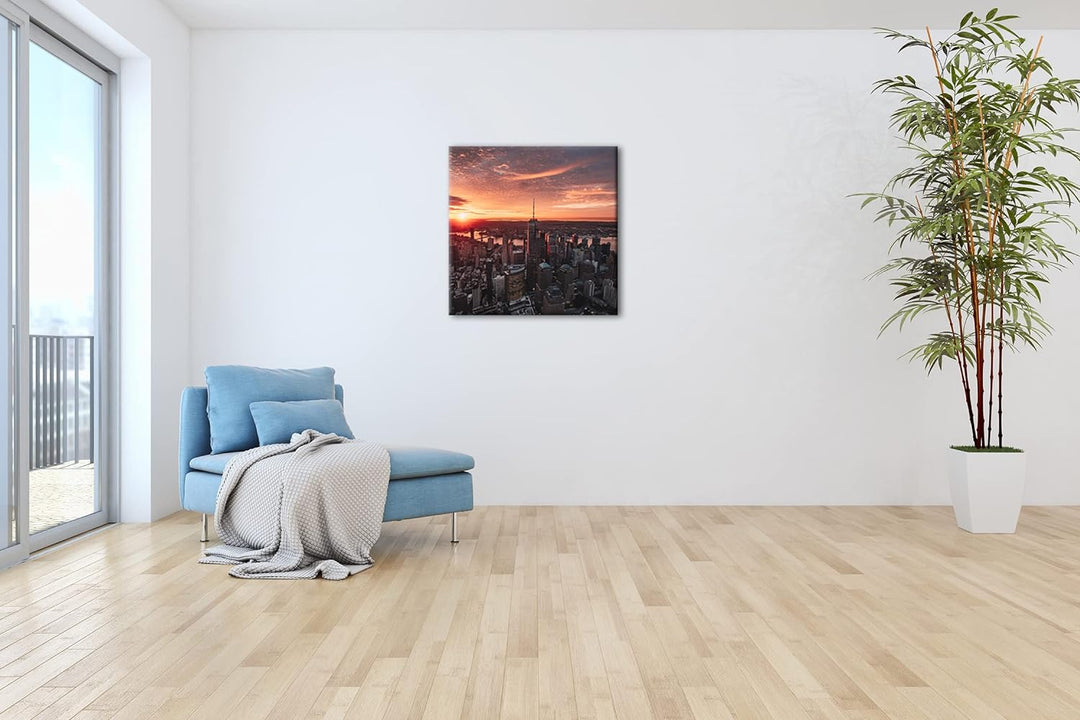 deyoli Skyline bei Sonnenuntergang Format: 60x60 cm als Leinwandbild, Motiv fertig gerahmt auf Echth