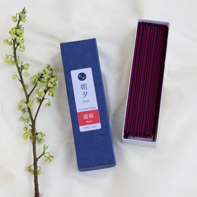 Asayu Japan Räucherstäbchen Rosen Duft mit wenig Rauch, Hergestellt in Japan, Qualitäts Räucherwerk