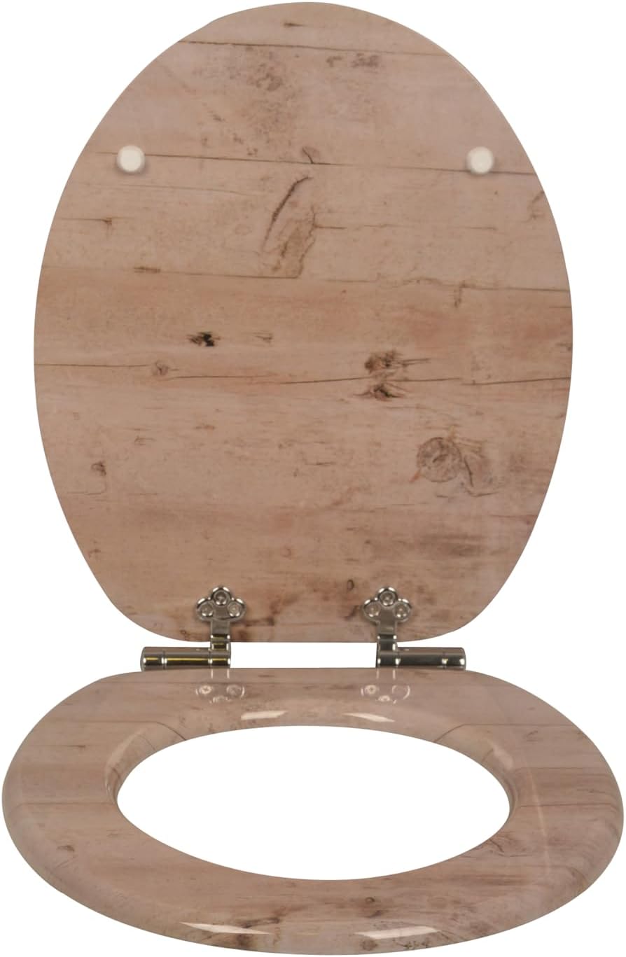 sanicomfort WC Sitz Wood light, MDF Holzkern, mit Absenkautomatik, Toilettensitz mit Klodecken, Klob