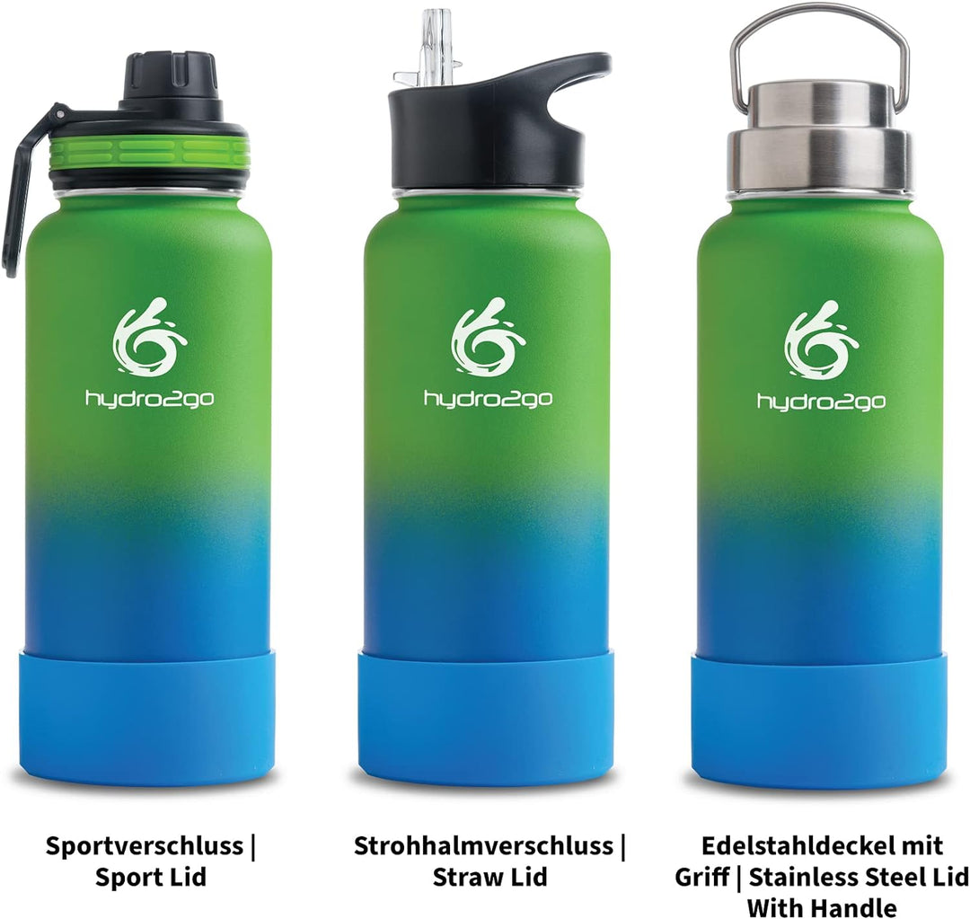 hydro2go ® Trinkflasche aus Edelstahl 1000 ml / 1 Liter - für Sport, Fitness & Outdoor | Thermo Edel