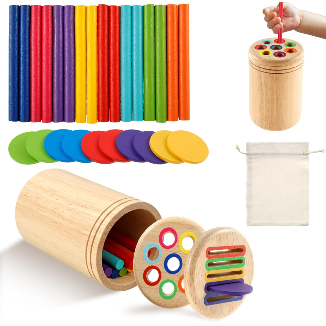 2 In 1 Montessori Spielzeug ab 1 2 3 jahr, Sensorik Spielzeug Holz Sortier und Stapelspielzeug Holzs