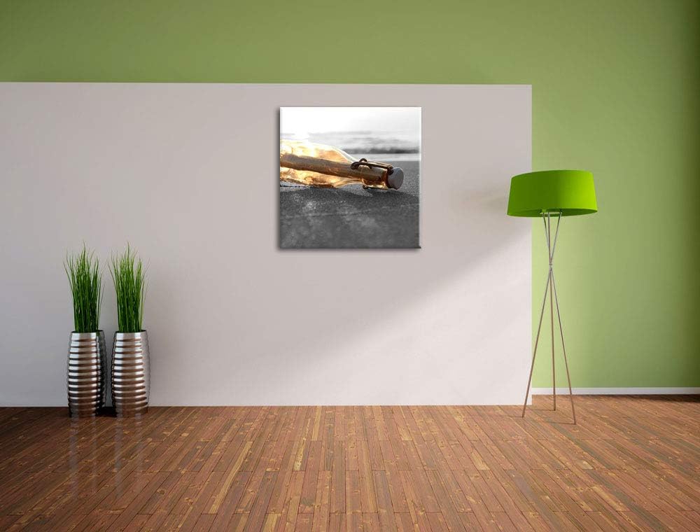 Pixxprint einsame Flaschenpost am Strand als Leinwandbild Quadratisch/Grösse: 70x70 / Wandbild/Kunst