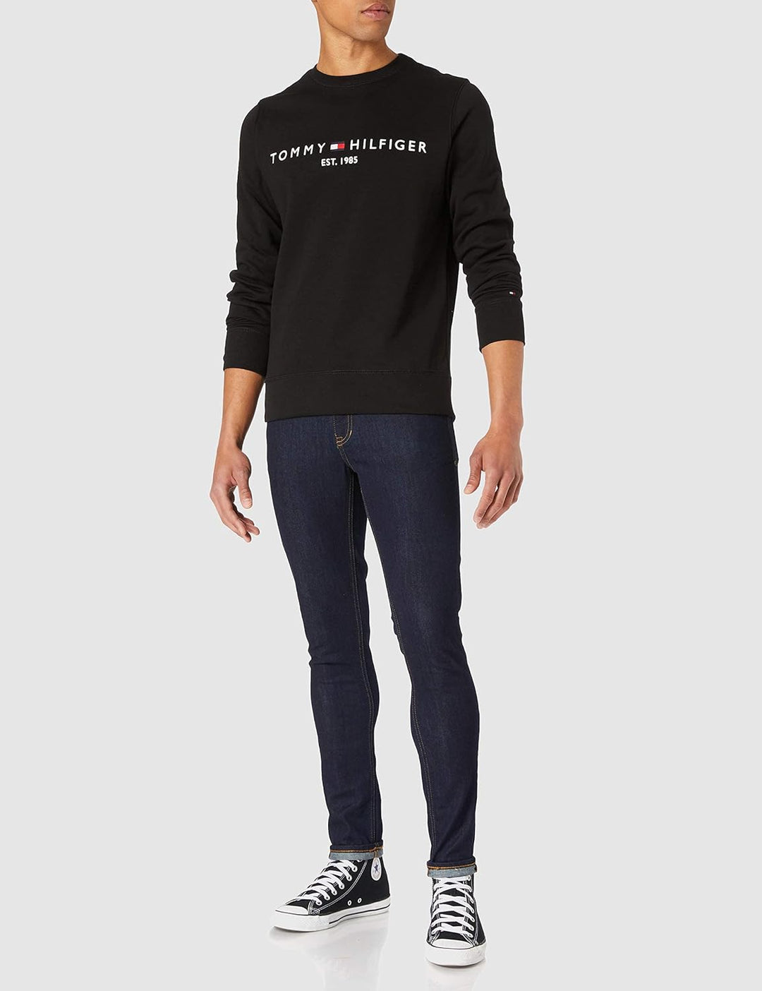 Tommy Hilfiger Herren Sweatshirt Logo Rundhalsausschnitt XS Black (Black), XS Black (Black)