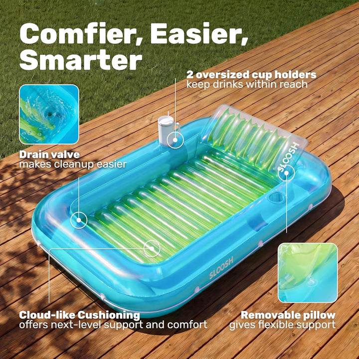 Sloosh Inflatable Sun Pool Lounge Float, Suntan Tub Raft Float, Tanning Pool with Removable Cushion,