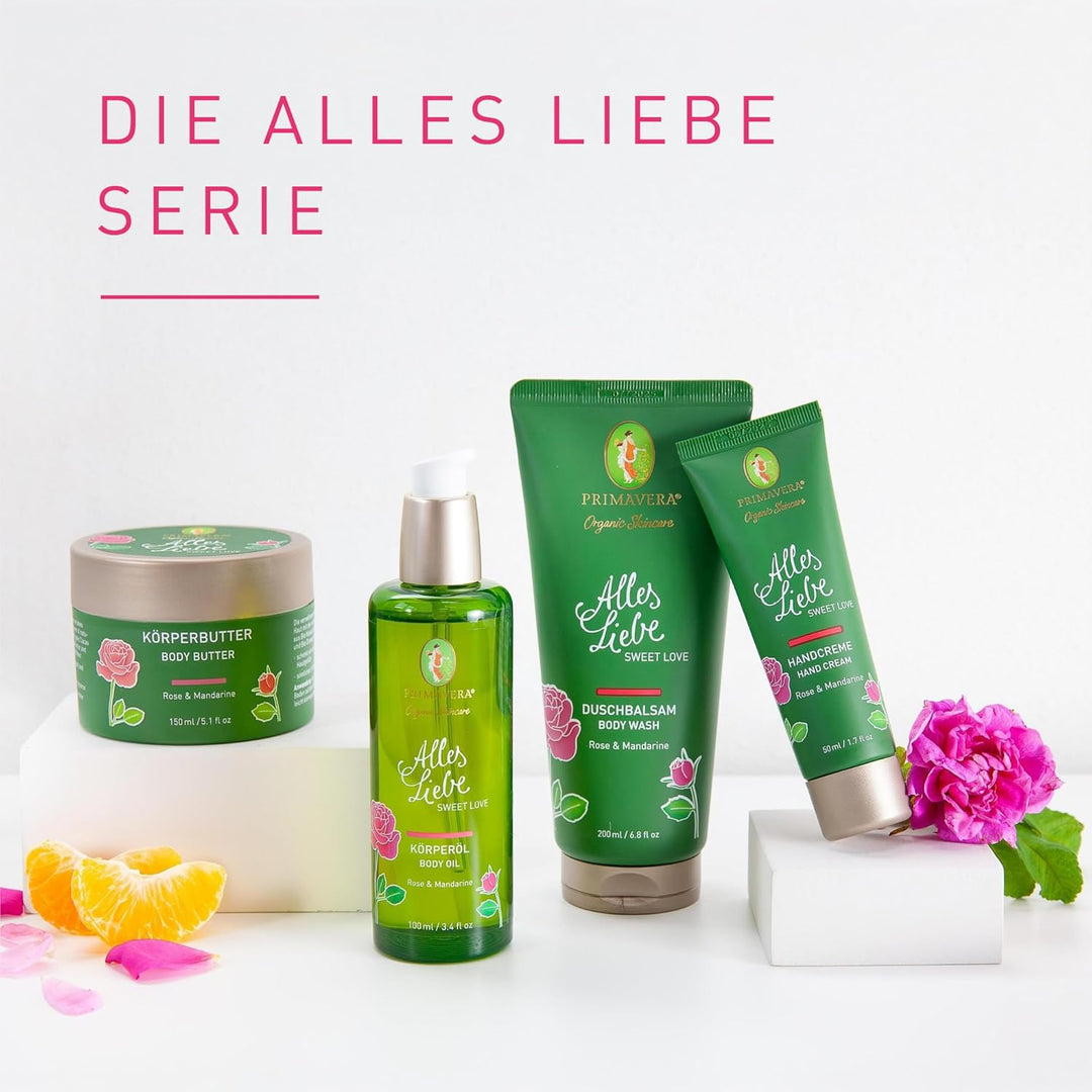 PRIMAVERA Alles Liebe Körperöl 100 ml – Naturkosmetik – Rose, Mandarinen Duft – pflegend, nährend –