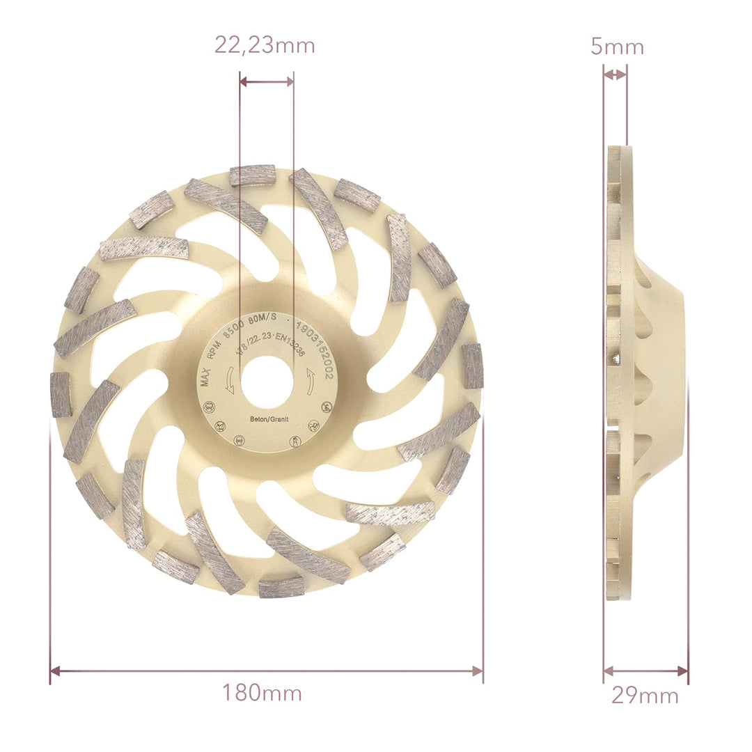PRODIAMANT Diamant-Schleiftopf 180 mm x 22,2 mm Turbo ST81 Diamantschleifscheibe Beton Naturstein Pr