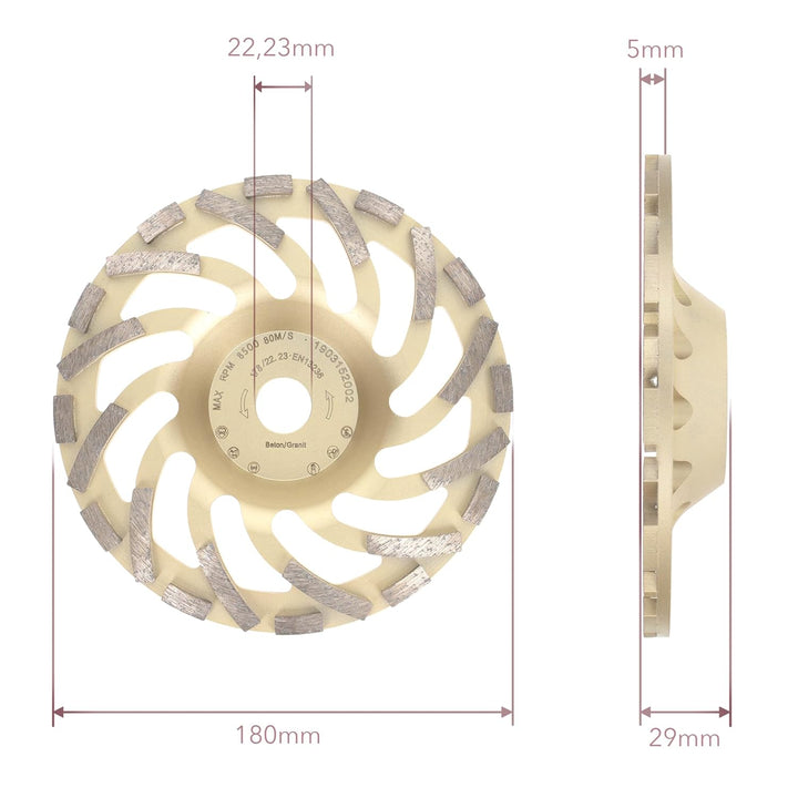 PRODIAMANT Diamant-Schleiftopf 180 mm x 22,2 mm Turbo ST81 Diamantschleifscheibe Beton Naturstein Pr