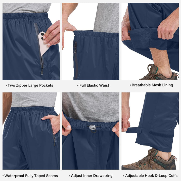 Regenhose Herren Fahrrad Leichte wasserdichte Winddichte Outdoorhose zum Wandern Camping Trekkinghos