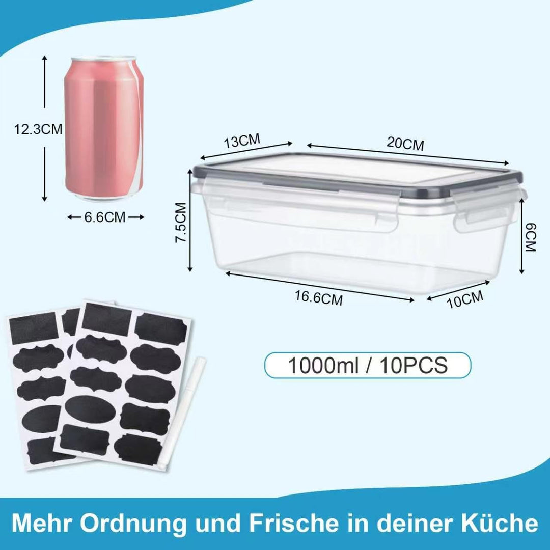 Hotec Frischhaltedosen mit Deckel, 10 x 1 L, Clip & Close Frischhaltedosen-Set, Meal Prep Boxen, 100