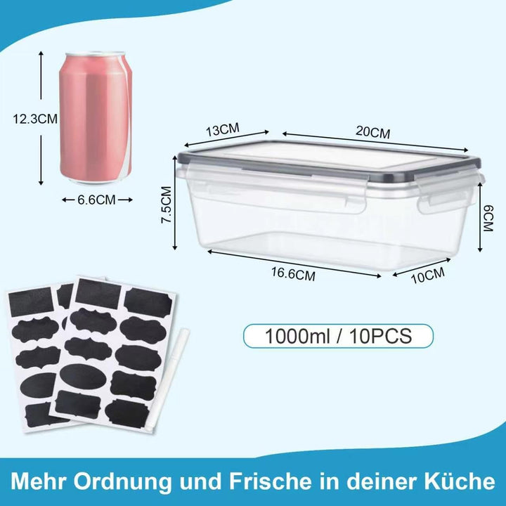 Hotec Frischhaltedosen mit Deckel, 10 x 1 L, Clip & Close Frischhaltedosen-Set, Meal Prep Boxen, 100