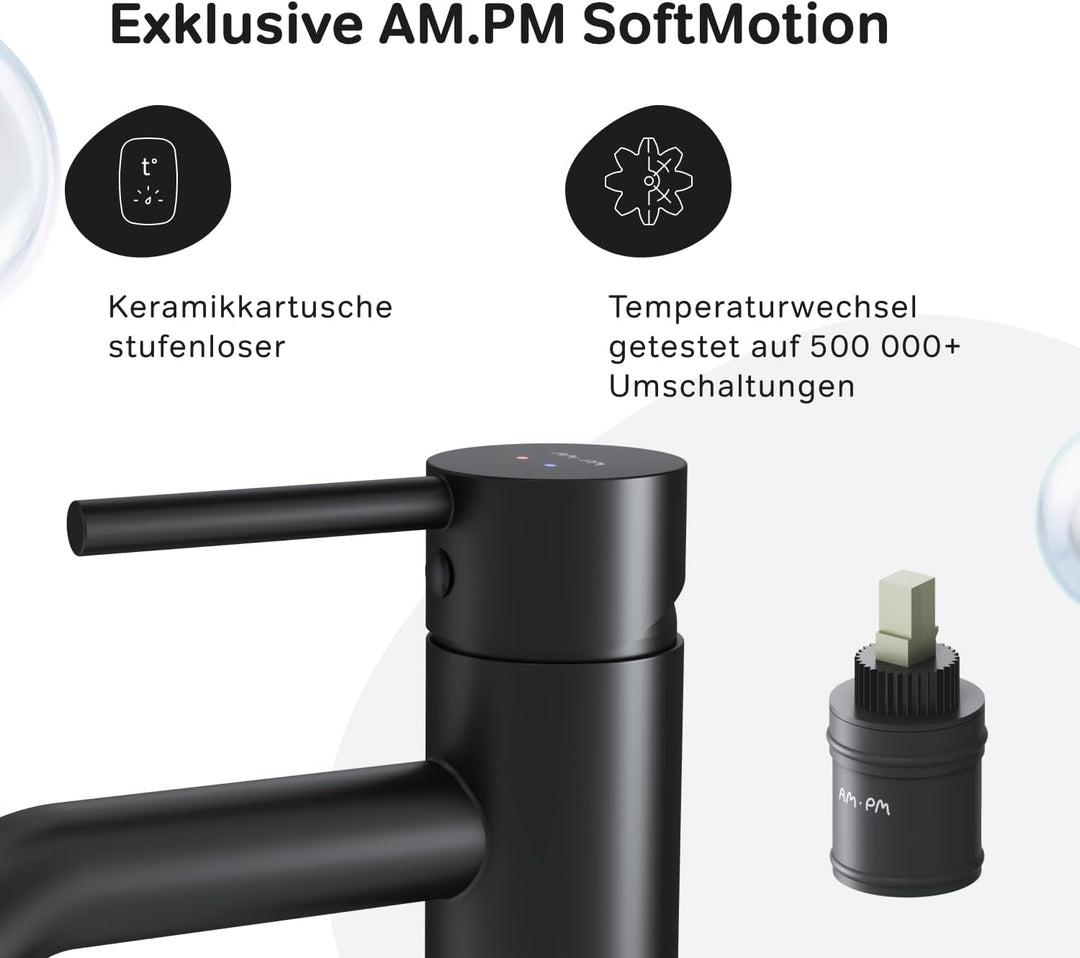 AM.PM Spike Waschtischarmatur Schwarz – Elegante Badarmatur mit Klick-Ablaufgarnitur, Hochwertiger W