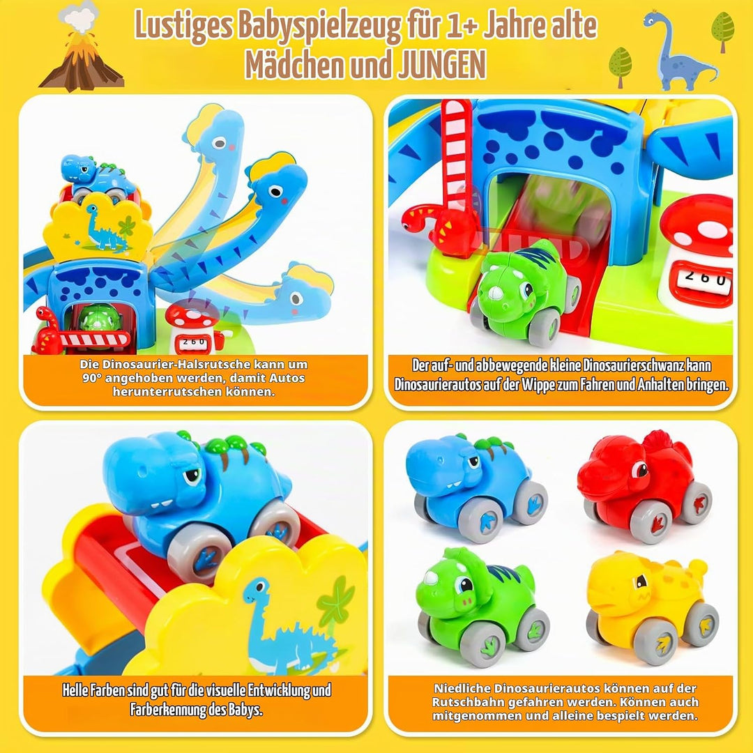 XIAPIA Baby Spielzeug ab 1 2 Jahr Dino Auto Kugelbahn, Geschenk für Junge Mädchen zum 1. Geburtstag,