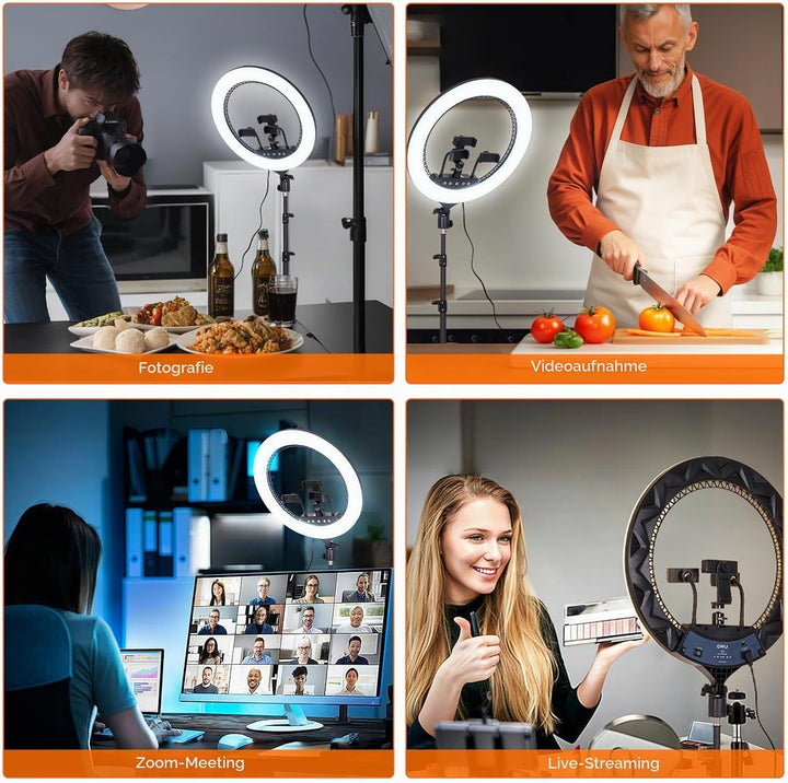 GWO 45,7 cm LED-Ringlicht mit Stativständer, 6000 K, dimmbar, Make-up-Selfie-Licht mit Touch-Panel-T