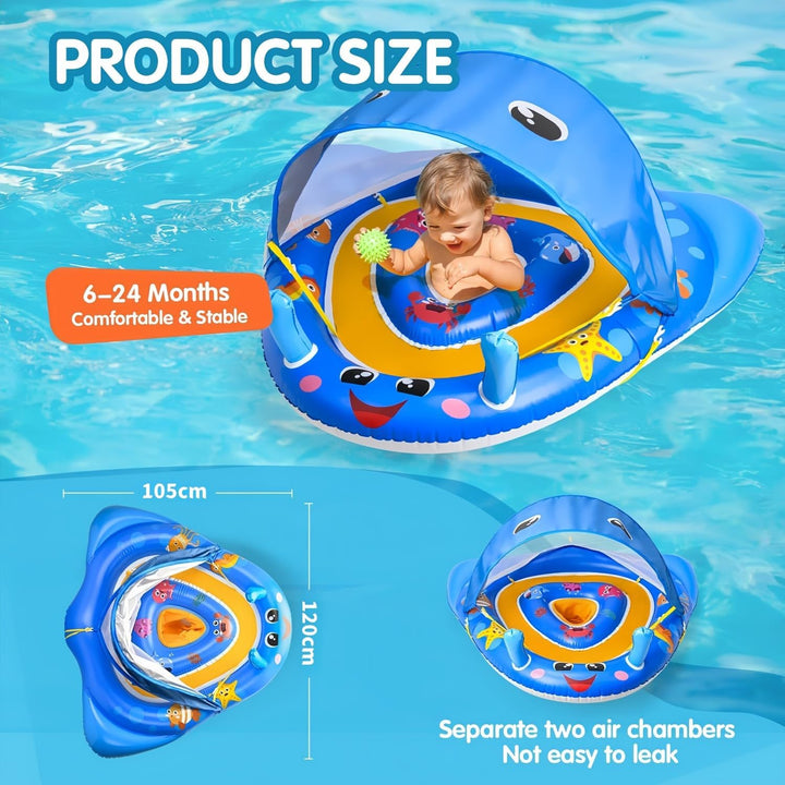 KAHEIGN Schwimmring Baby mit UPF50+ Sonnendach, 120 x 105cm Float Aufblasbare Baby Schwimmreifen Sch