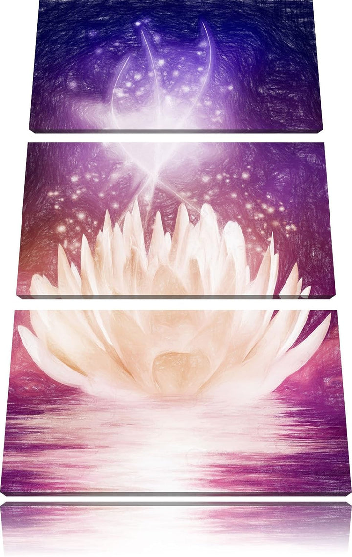 Pixxprint Seerose / 3-Teilig/Gesamtmass 120cm Leinwandbild bespannt auf Holzrahmen/Wandbild Kunstdru