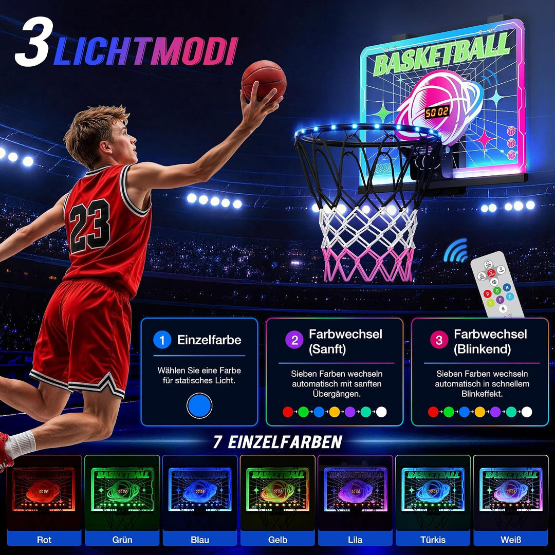 ROPODA Basketballkorb Indoor für Kinder, Mini Basketballkorb mit LED-Licht, Fernbedienung &amp; Anzeiget