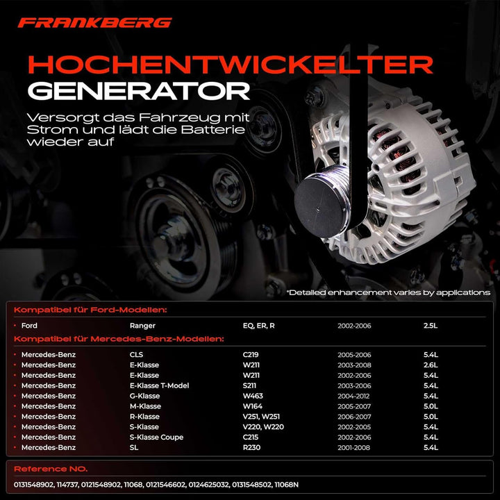 Frankberg Lichtmaschine Kompatibel mit Ranger EQ ER R 2002-2006 C219 2005-2006 W211 2002-2008 S211 2