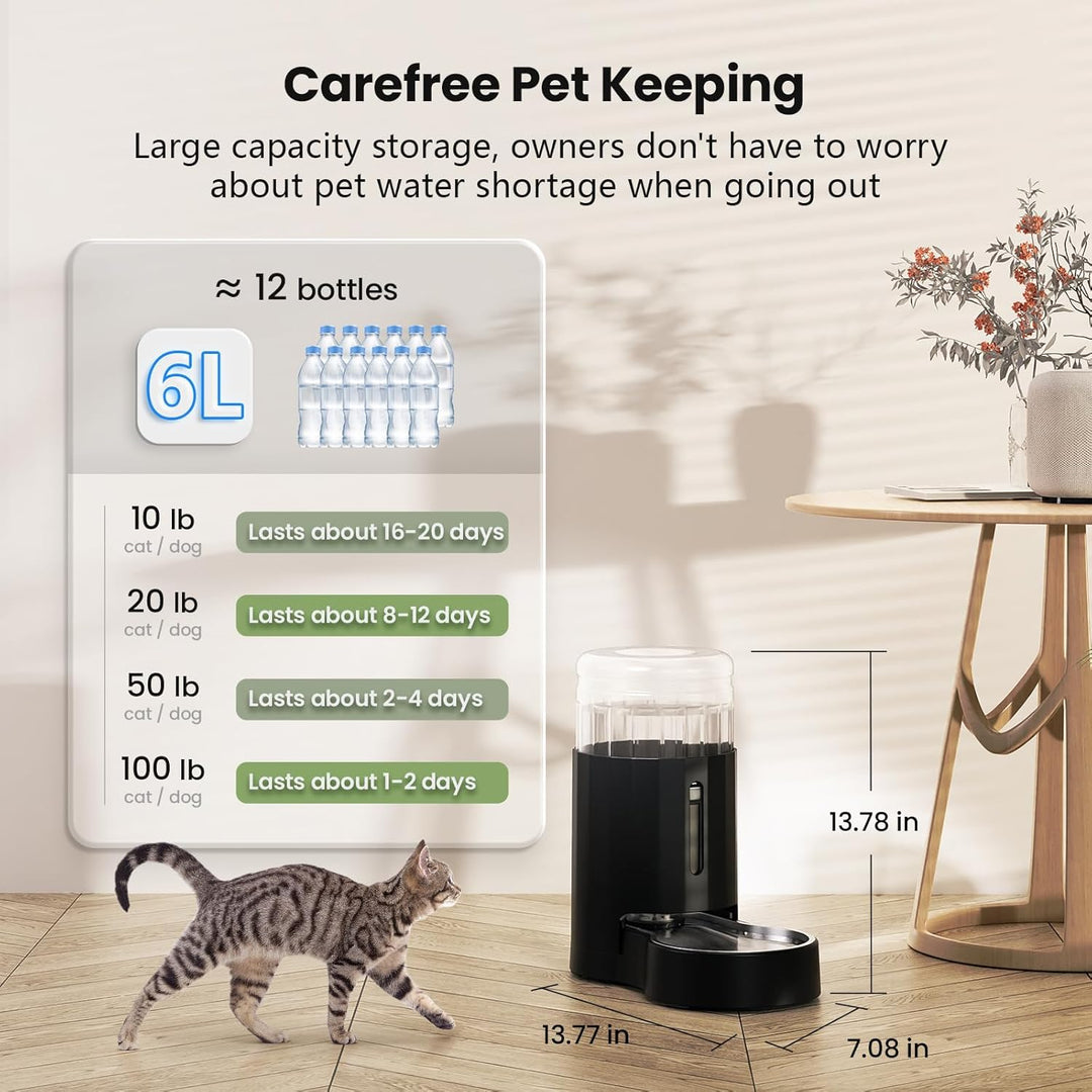 JUNSPOW Wasserspender für Hunde, 6L Schwerkraft grosse Kapazität Edelstahl-Wasserspender für Katzen,