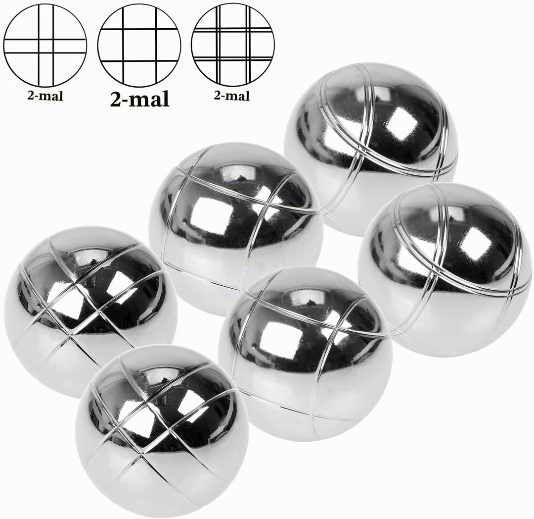 FunTomia Boccia Kugeln Set, Boule Kugeln mit 6X Metall-Kugeln 73mm, 720g, 1x Holz-Kugel, 1x Abstands
