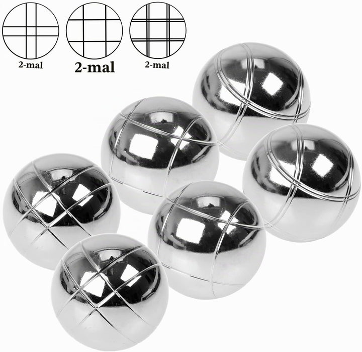 FunTomia Boccia Kugeln Set, Boule Kugeln mit 6X Metall-Kugeln 73mm, 720g, 1x Holz-Kugel, 1x Abstands