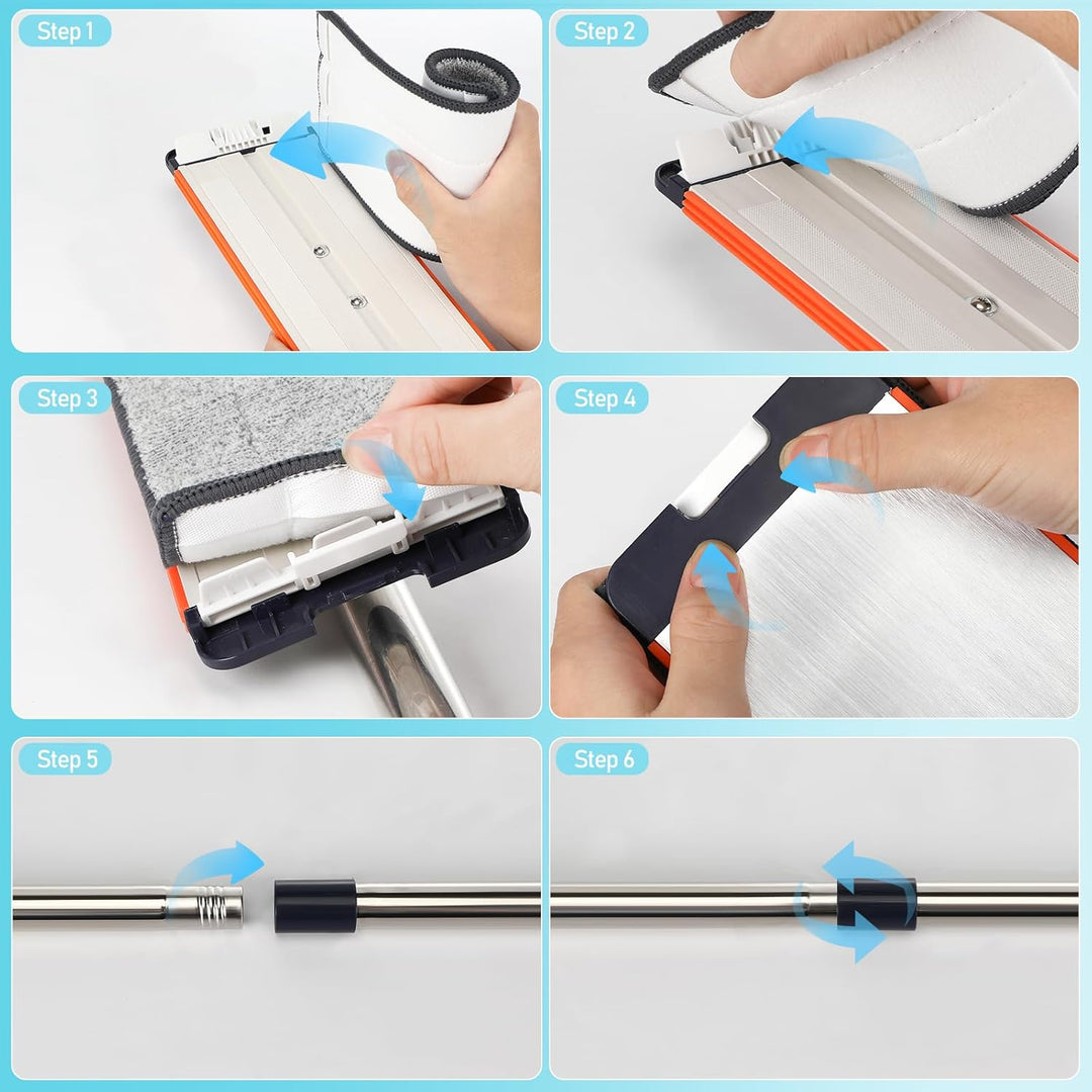 Wischmopp Set mit Eimer, Set mit 6 Mikrofaser Pads und Ausgestattet mit 164cm verlängertem und verdi