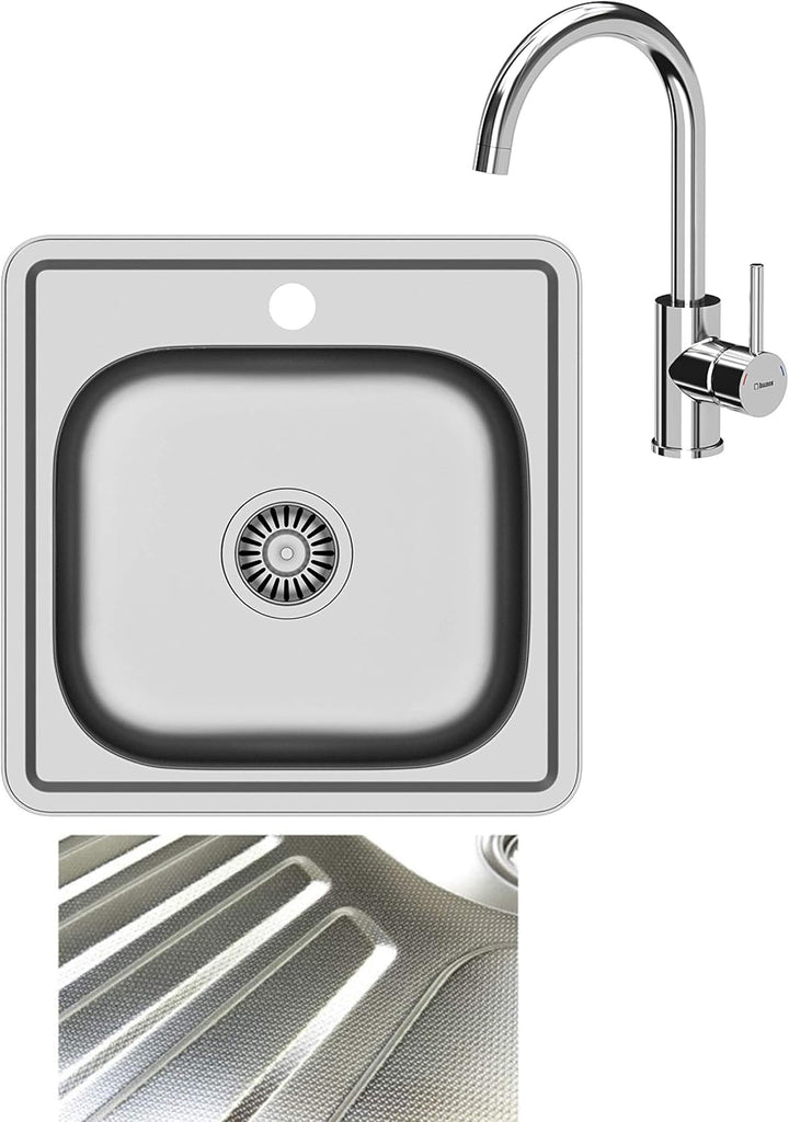 VBChome Einbauspüle mit Armatur 48x48 Leinenstruktur ab 45er Unterschrank Edelstahl Küchenspüle Spül