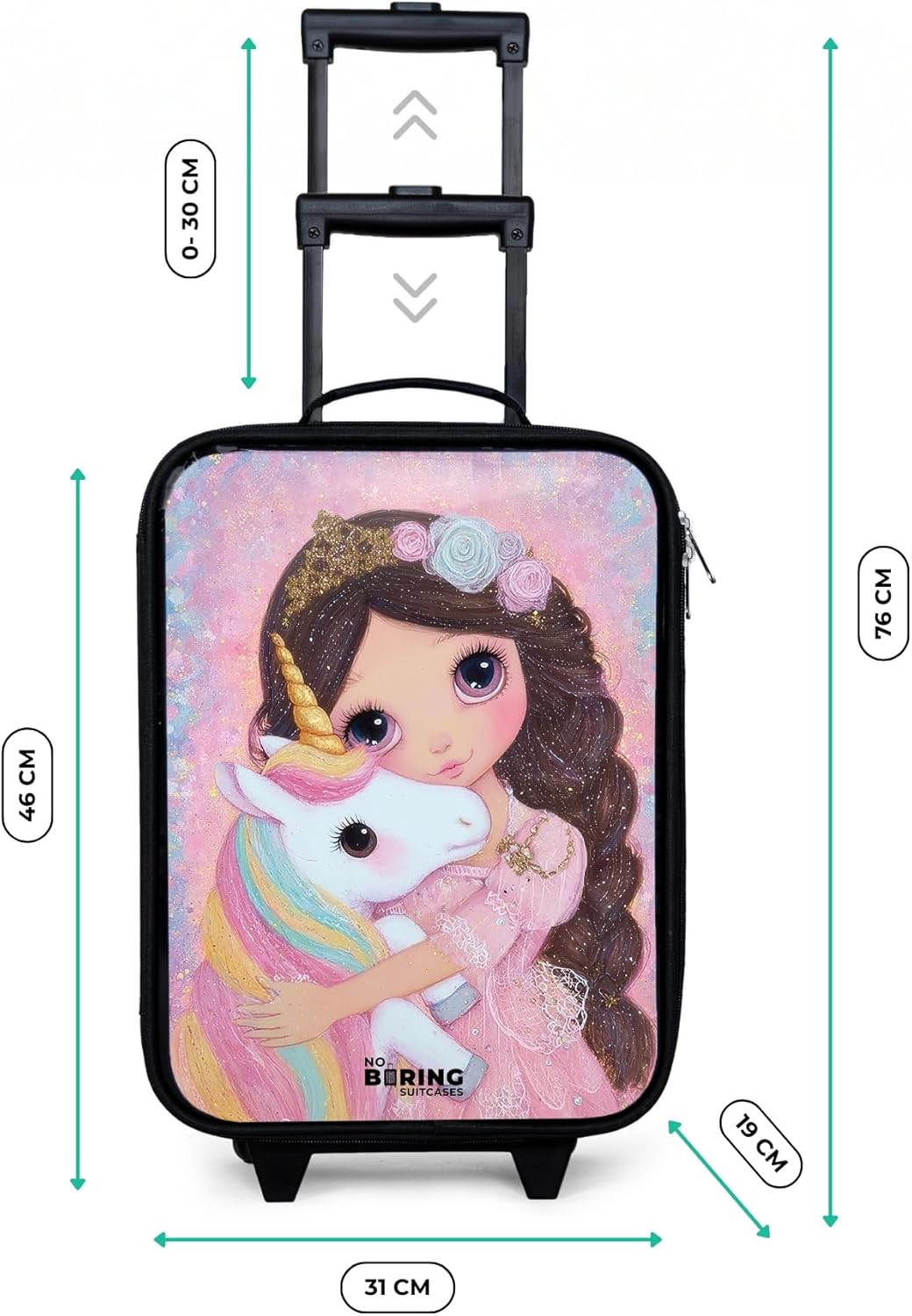 NoBoringSuitcases.com® Kinderkoffer Klein 48x31x19 cm Reisekoffer Kleiner Kinder Koffer mit LED Roll