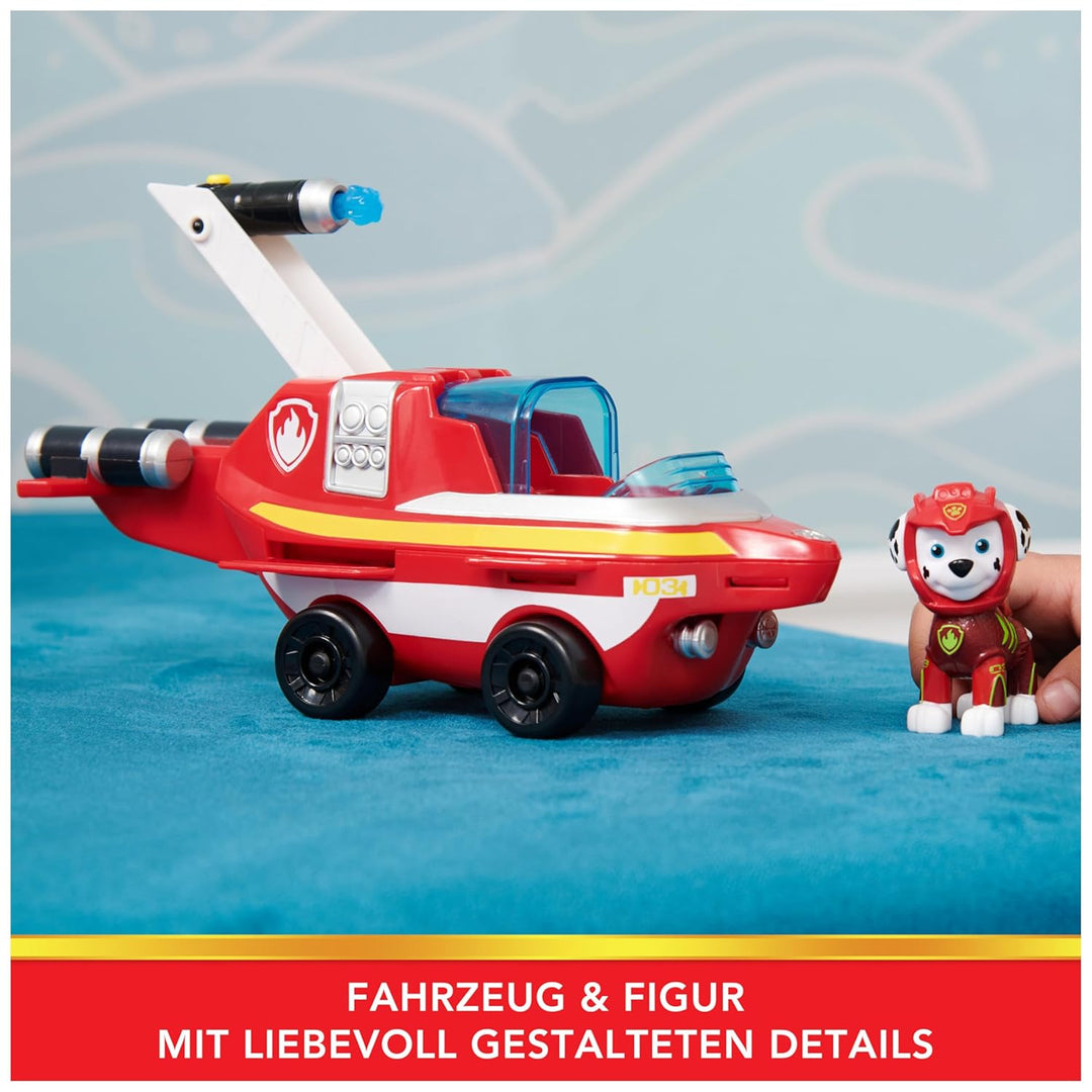 PAW PATROL, Aqua Pups - Basis Fahrzeug Spielzeugauto im Delfin-Design mit Marshall Welpenfigur, Spie