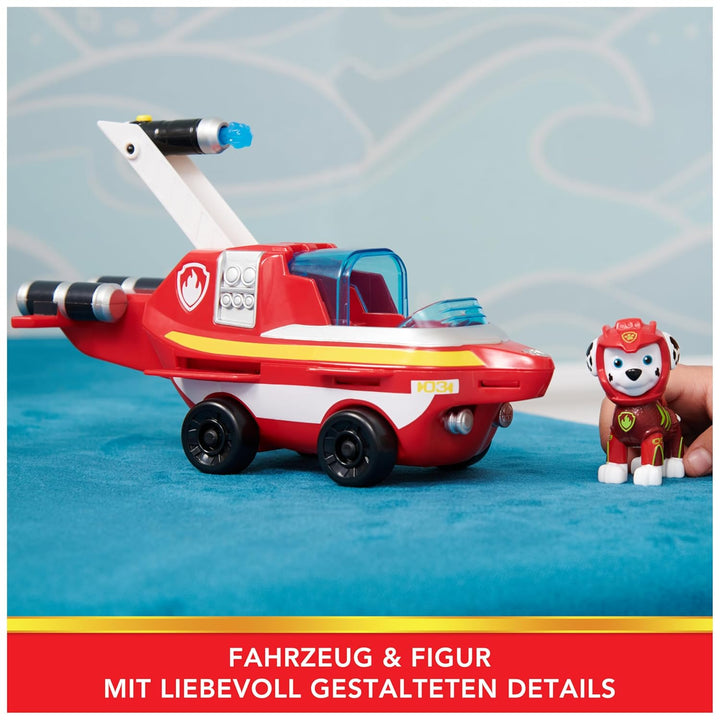 PAW PATROL, Aqua Pups - Basis Fahrzeug Spielzeugauto im Delfin-Design mit Marshall Welpenfigur, Spie