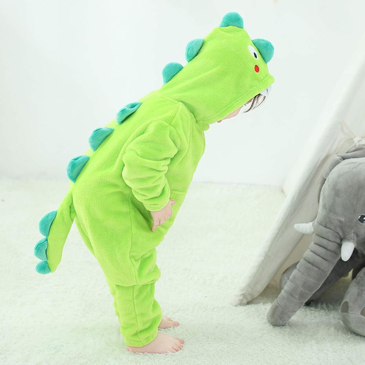 LOLANTA Kinder Grün Dinosaurier Kostüm,Kinder Tier Flanell Strampler Overall,6-7 Jahre,Grün,Etikette