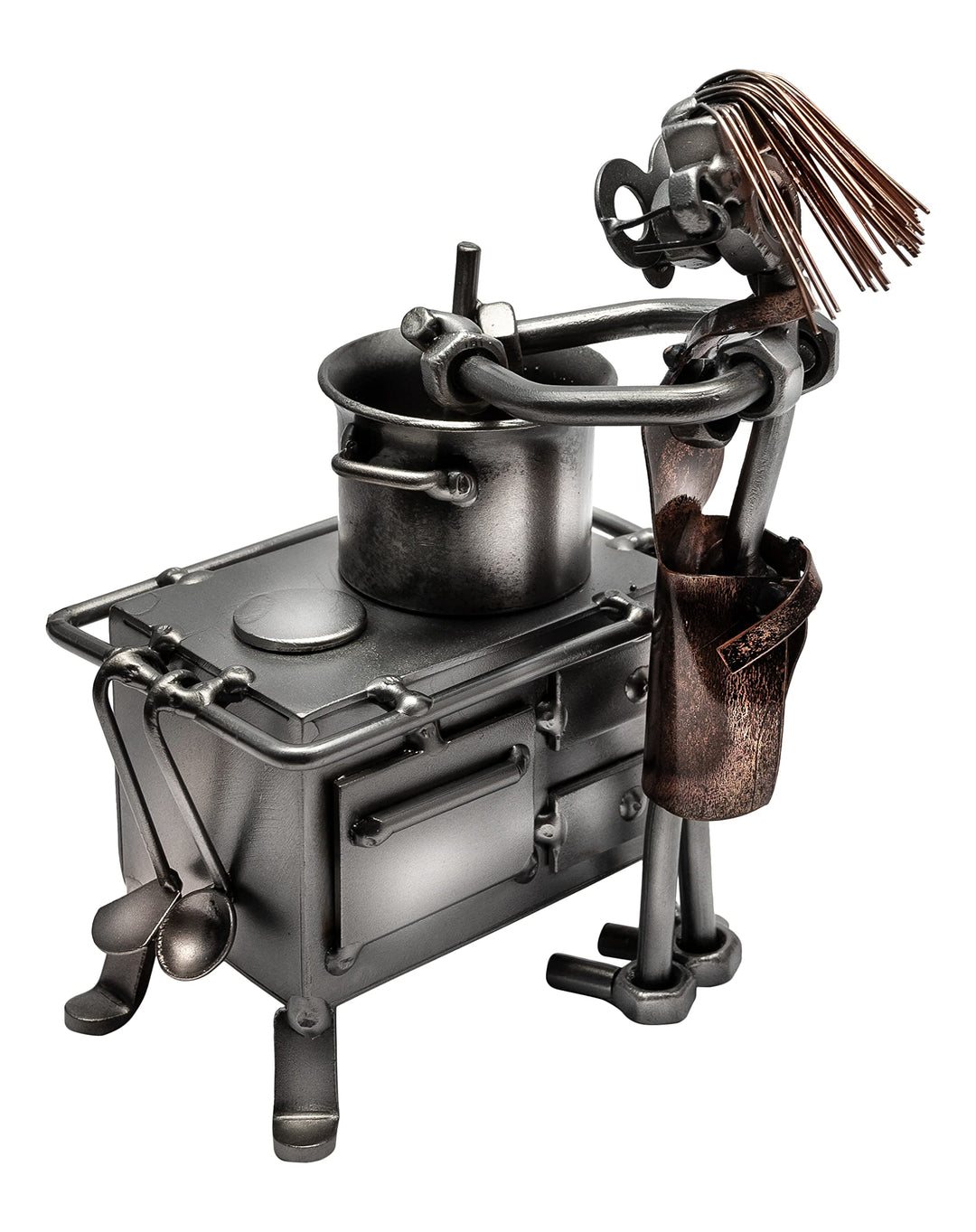 STEEMO Schraubenmännchen Köchin Kochen Küche Geschenk Metall-Kunst Deko 10x6x17 cm