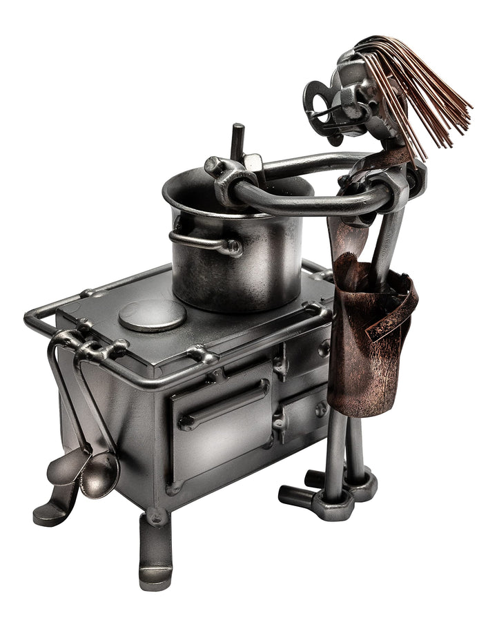 STEEMO Schraubenmännchen Köchin Kochen Küche Geschenk Metall-Kunst Deko 10x6x17 cm